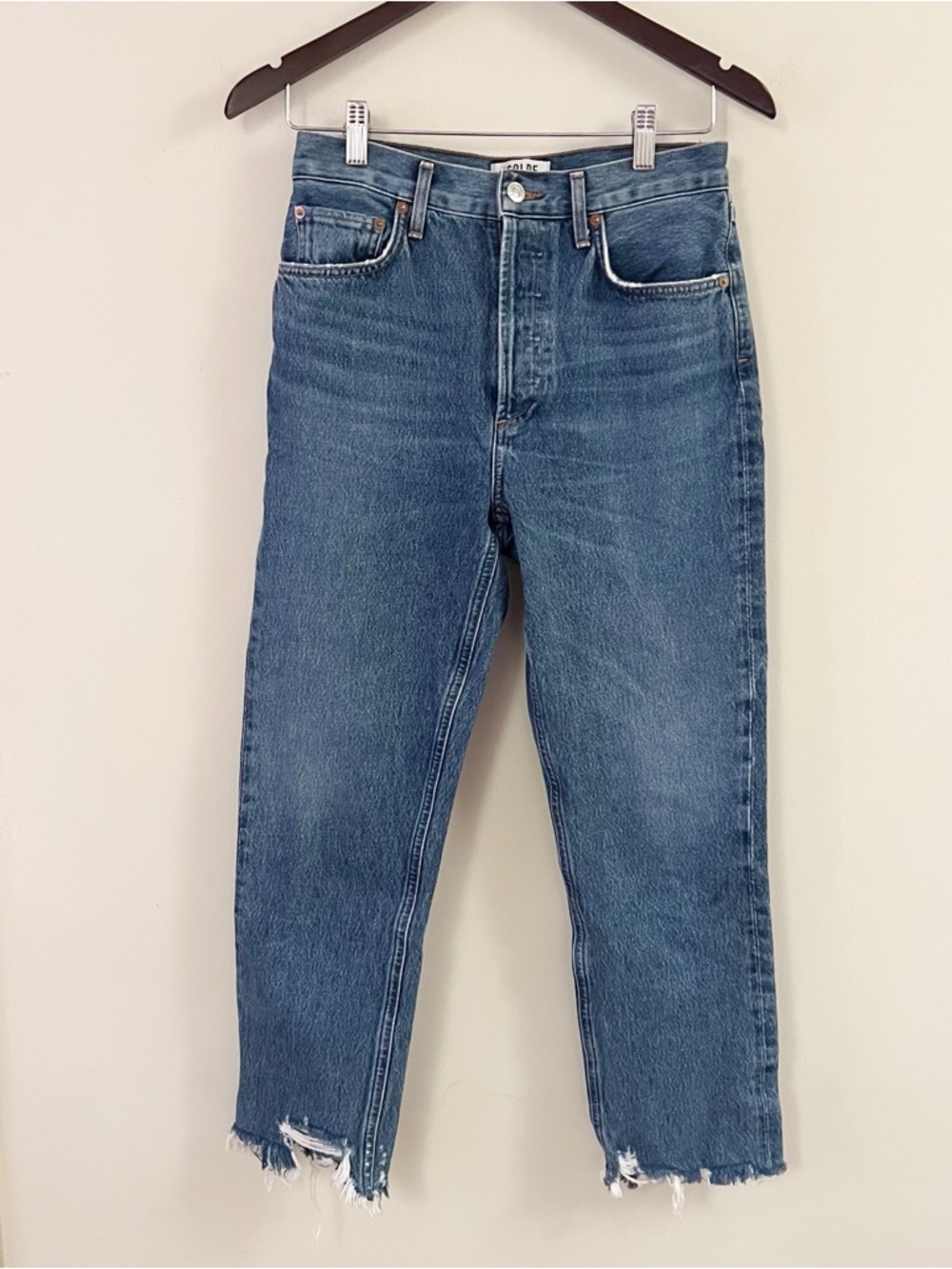 AGOLDE Riley High Rise Straight Crop Jeans in Veto Size 27 Raw Hem